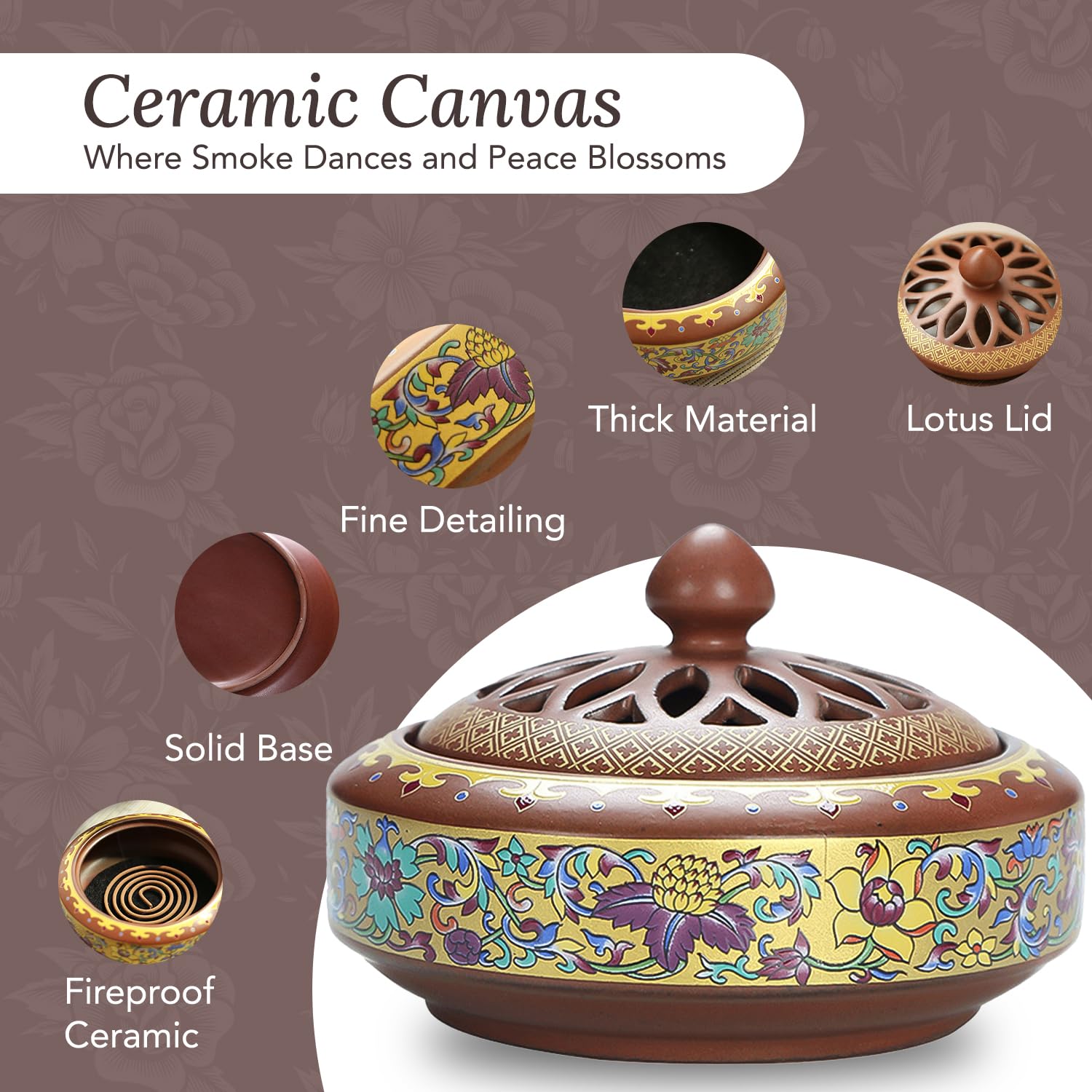 Ekhasa Ceramiczny uchwyt na palnik Dhoop Dani Loban do domu, Dhup Kapoor Dani do pudży, uchwyt na dhoop, palnik Dhuni, Samrani Dhoop Batti, stojak na kadzidełko do Pooja, stojak Dhup na kadzidełka