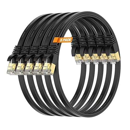 Miniatura 19 de Cable Ethernet Cat7 de 30 pies, blanco plano, 10 Gbps, ultra delgado, de alta velocidad, doble blindado con cable de tierra y cable de red RJ45