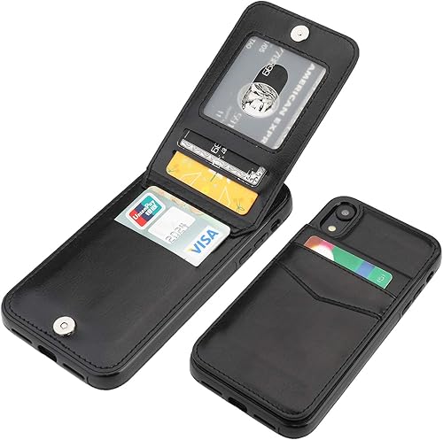 KIHUWEY Funda tipo cartera para iPhone XR con soporte para tarjeta de crédito, cierre magnético de cuero de alta calidad, resistente funda