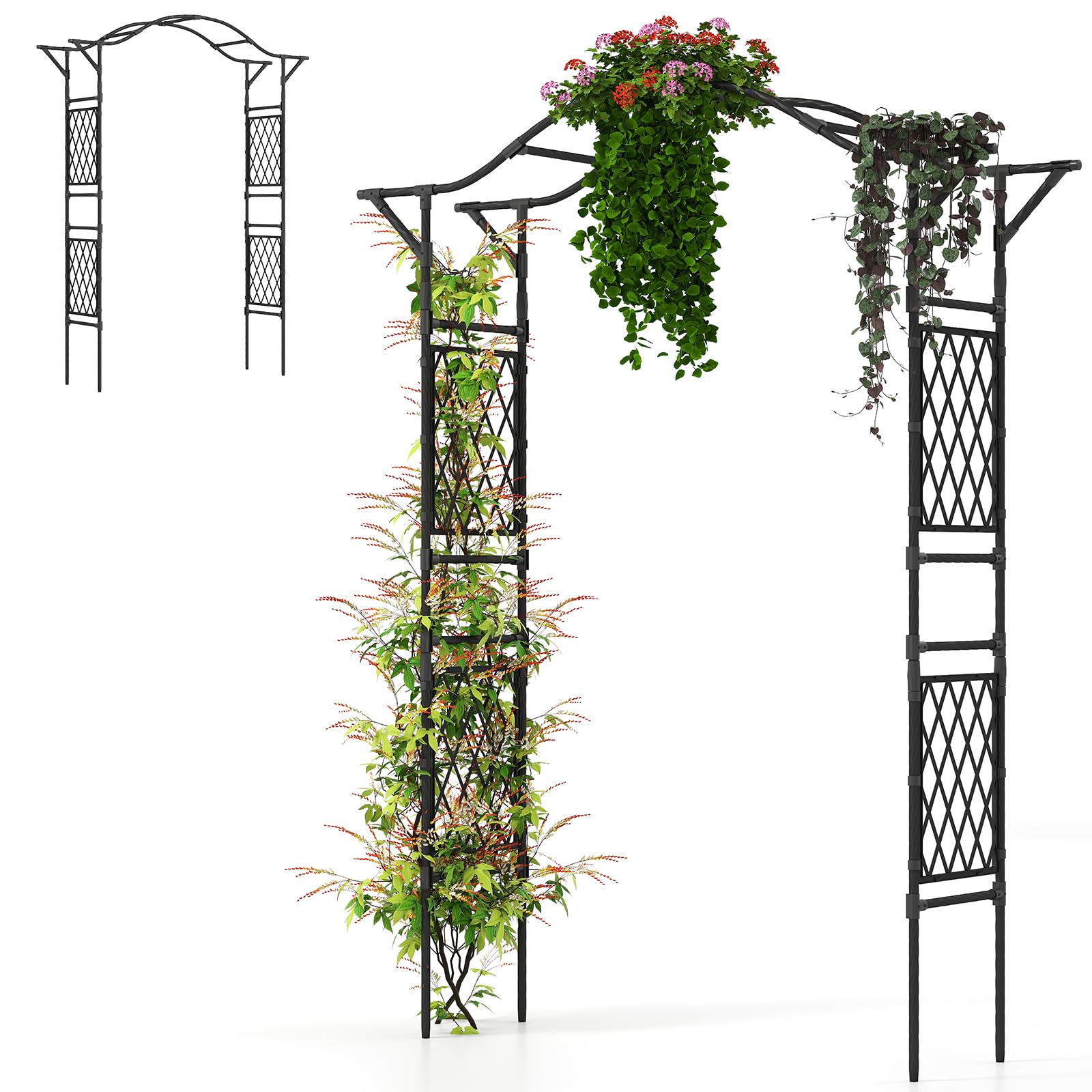 HOMASIS Rosenbogen Metall, Gartenbogen für Rosen & Kletterpflanzen, Rankhilfe für Hochzeit Garten Partys, Rankgitter Spalier Torbogen Rosengitter Pflanzenstütze, 170x39x210 cm, Schwarz