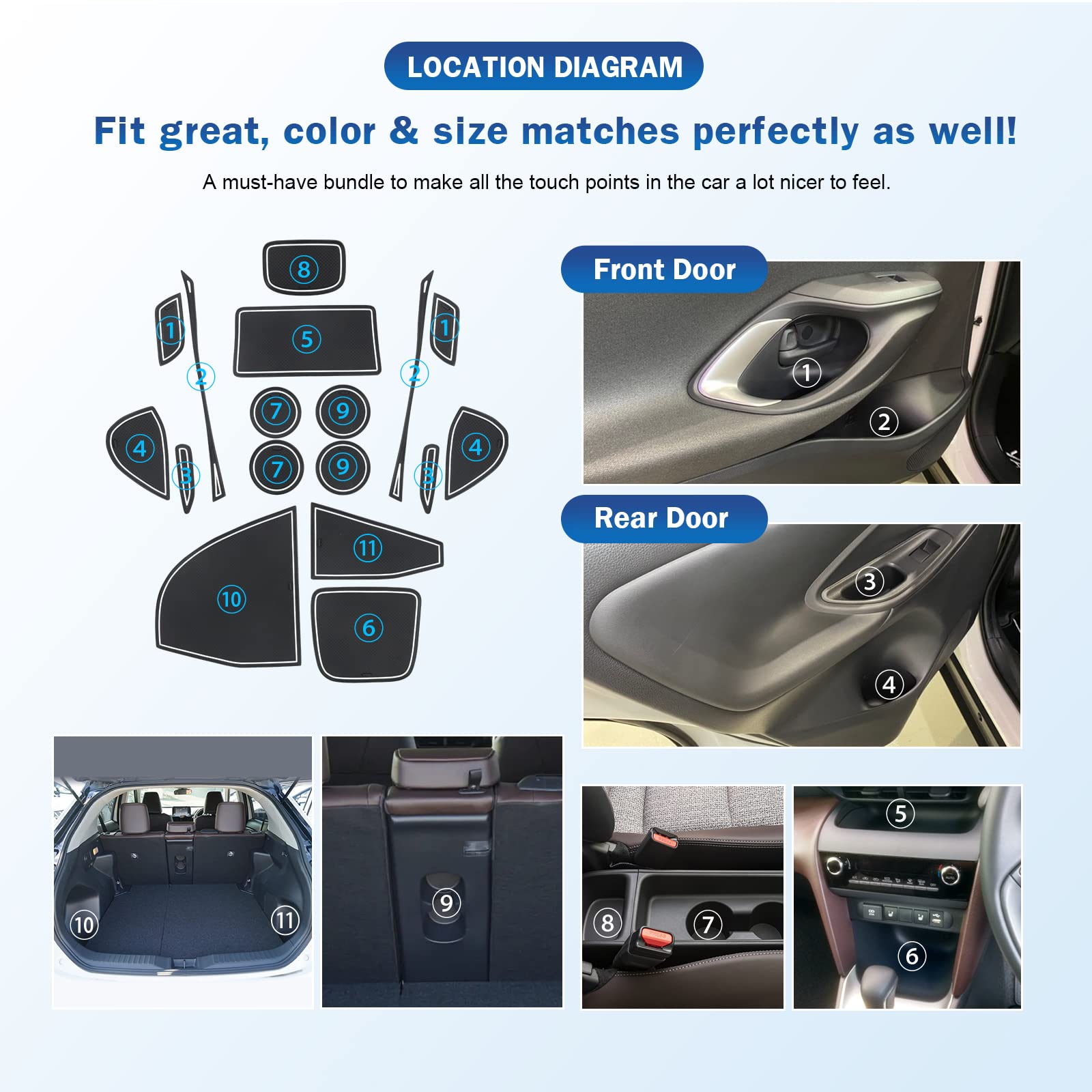 LUWU Tappetini Antiscivolo In Gomma Per Toyota Yaris Cross 2021-2023 – Set Console Centrale, Braccioli, Portiere, Colore Bianco Fluorescente