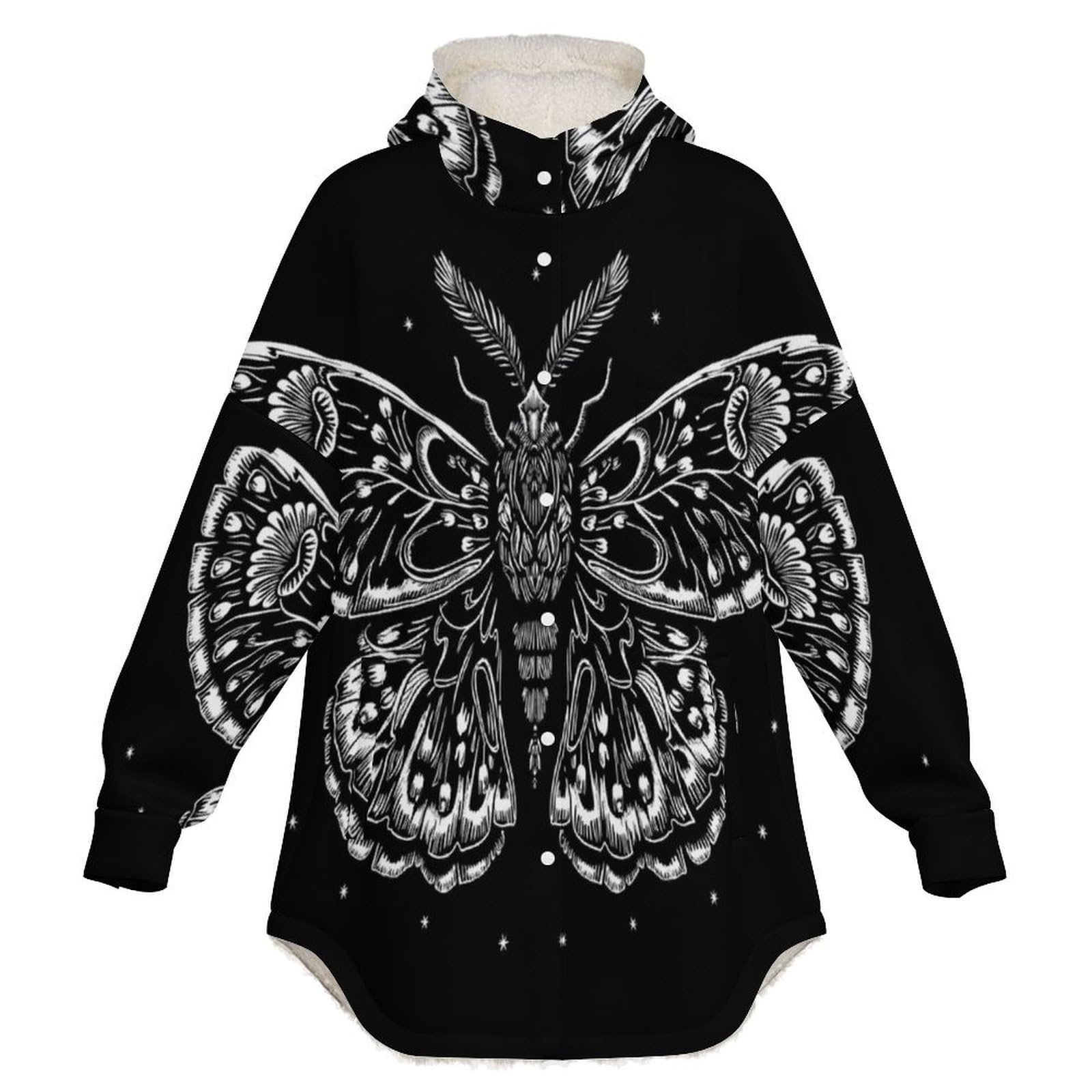 Sudadera Invierno con Capucha de Forro Polar Mujer Polilla Cálido Hoodies a Manga Larga Felpa Sudadera con Bolsillos, Negro