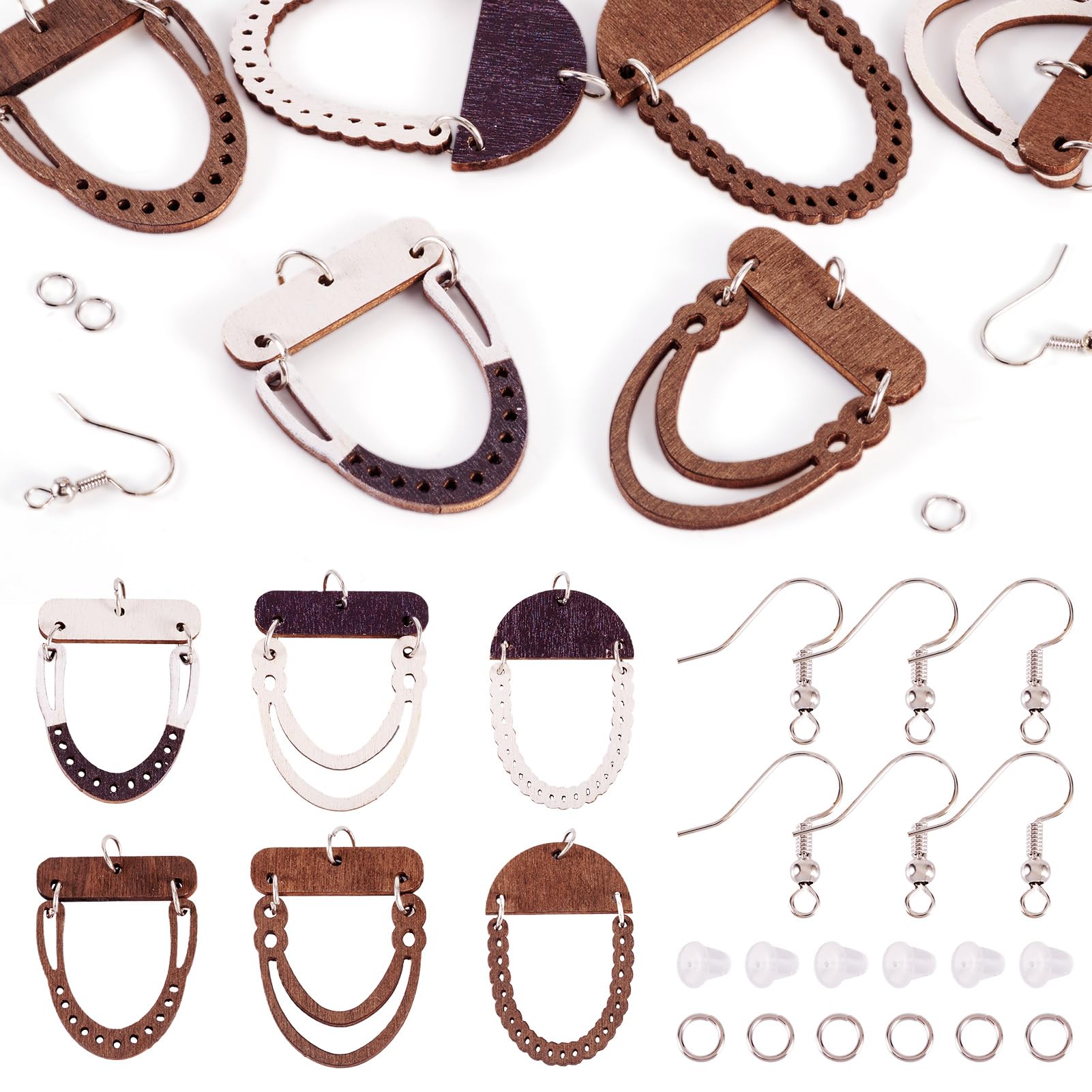 Pandahall Vintage Boho Dangle Earrings Making Kit U Shape Wooden Earrings Blank Wood Connector Charms for DIY Women Earring with Earring Hooks and