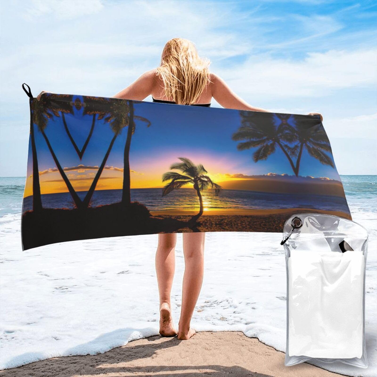 KAPPTYY Hawaii Beach Print Quick Dry Towel Bath Shower Beach Wrap For Gym Vacation Adults