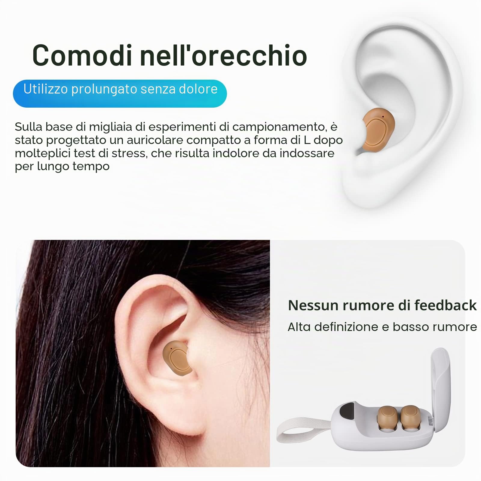 Amplificatore acustico digitale, ricaricabile, per anziani e adulti, controllo con un pulsante, cancellazione del rumore, nessuno stridio, custodia di ricarica a contatto magnetico con