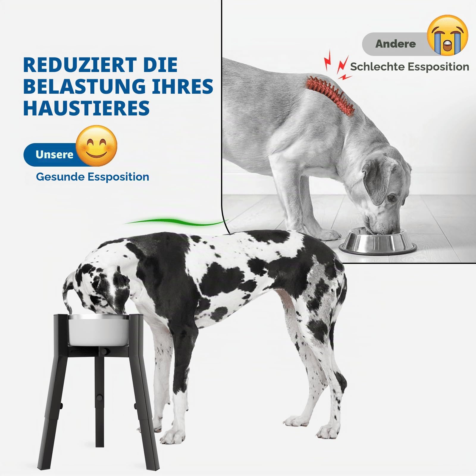 SHAINFUN Verstellbarer Hundenapfständer für große und extra große Hunde, einzelner hoher Futternapf, höhenverstellbar 24,9 cm - 34 cm, Breite 17,8 cm - 27,9 cm, erhöhter Hundenapfhalter (Napf nicht im