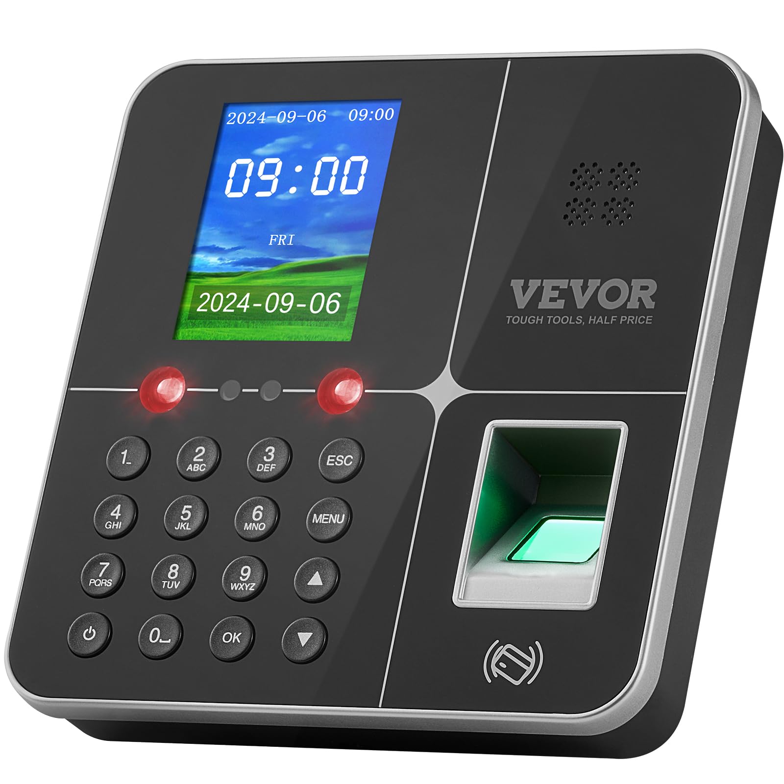 VEVOR Macchina Biometrica per Rilevazione delle Presenze dei Dipendenti con riconoscimento facciale, Impronta Digitale, Carte RFID e Immissione PIN, Orologio Biometrico Indipendente, Supporta 5 Lingue