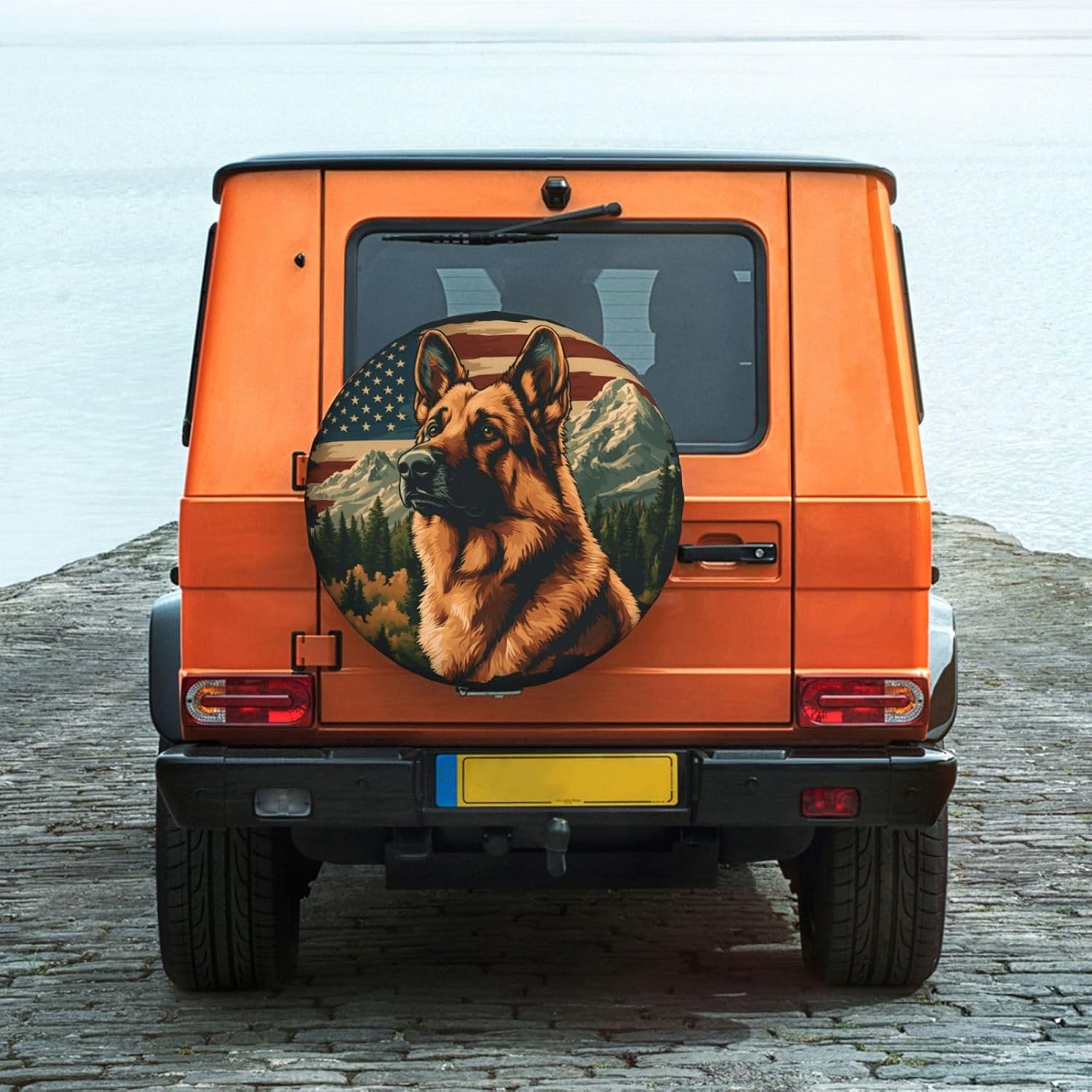 Spare Tire Cover for RV Camper, German Shepherd American Flag Tire Cover Protectors, Weatherproof Universal Wheel Cover for RV Travel Trailer Camper Truck 15in