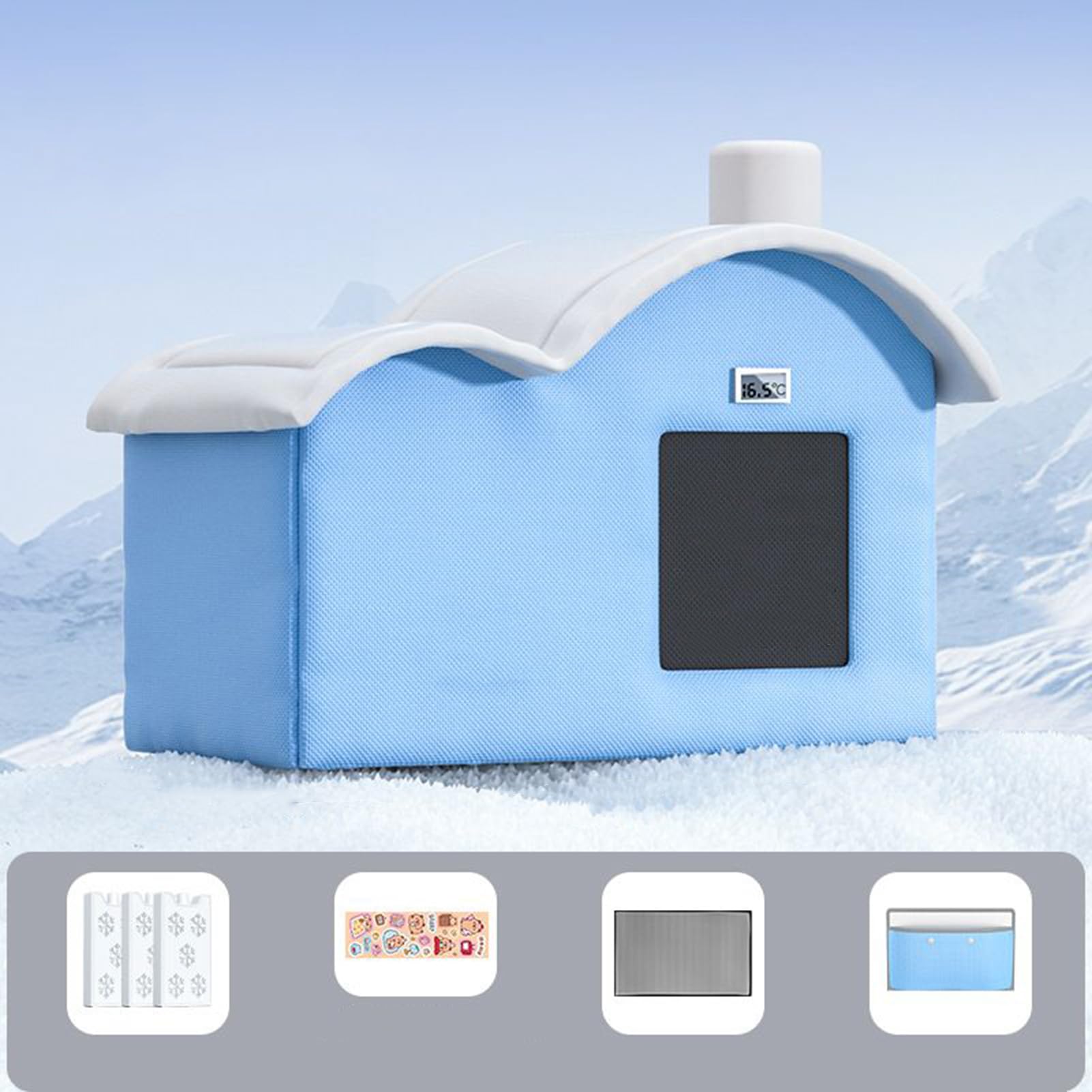 Maison De Refroidissement pour Animaux, Maison Climatisée pour Chat & Chien avec Affichage De La Température, Bacs À Glace Et Sacs en Coton Absorbant, Tente Isolée Rafraîchissante pour Animaux