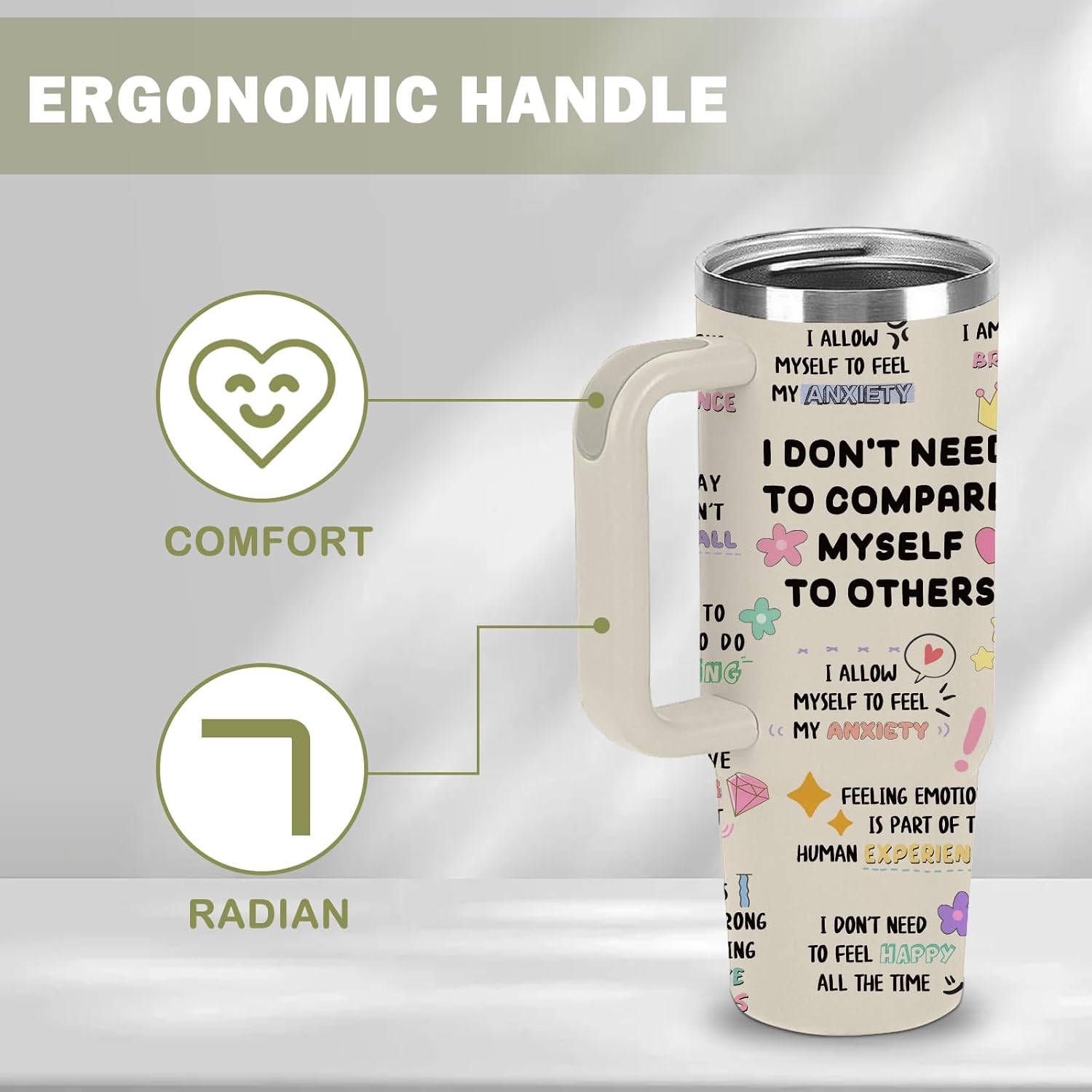 Therapist Gifts Mental Health Tumbler 30oz with Handle and Straws, Stainless Steel Travel Insulated Coffee Mugs, Leak-Proof, Emotional Anxiety Support Healing Cups, Therapy/Counseling Office Water Cup - Image 4