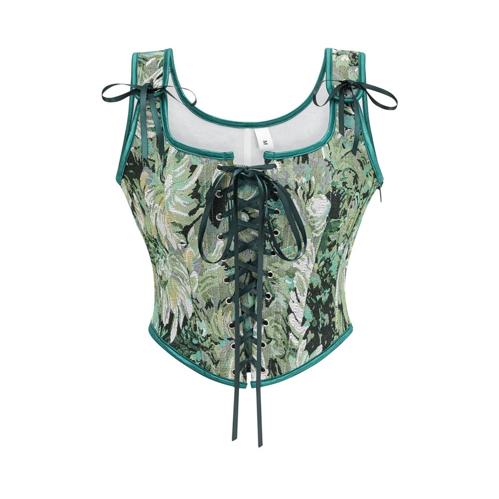Corsets pour Femmes Vert imprimé Fleuri rétro à Lacets Corset Renaissance Femmes Camisole Gilet médiéval Gothique Haut Bustier(Green,XL)
