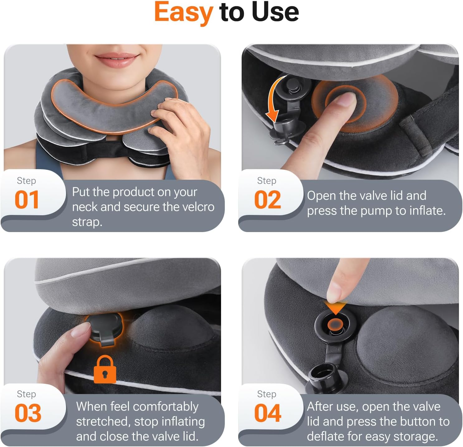 Built-in Inflatable Neck Stretcher with High-Front & Low-Back for Effective Traction, Neck Decompression Devices with 3-Layer Chambers in Varied Sizes, Cervical Traction Device for Home Use - Image 6