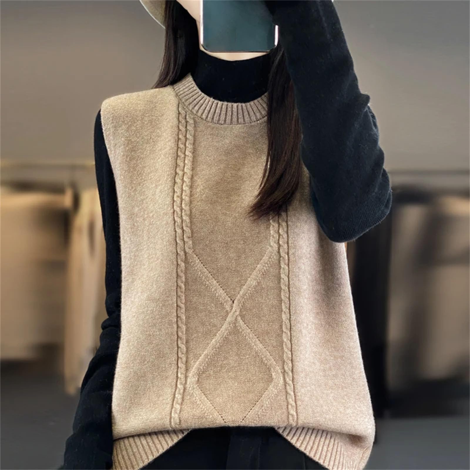 Maglione da donna in cashmere con scollo a V senza maniche in cashmere
