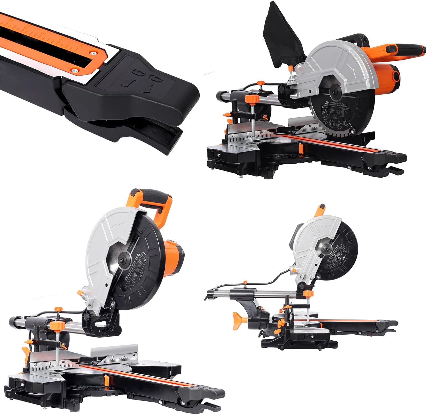 10-Inch Single Bevel Double Speed Sliding with Laser and Extension Table, 15-Amp 48T Blade, 0-45° Bevel,15Amp Miter Saw,3.5x13in Cutting Capacity, ETL certificate (Black+Orange)