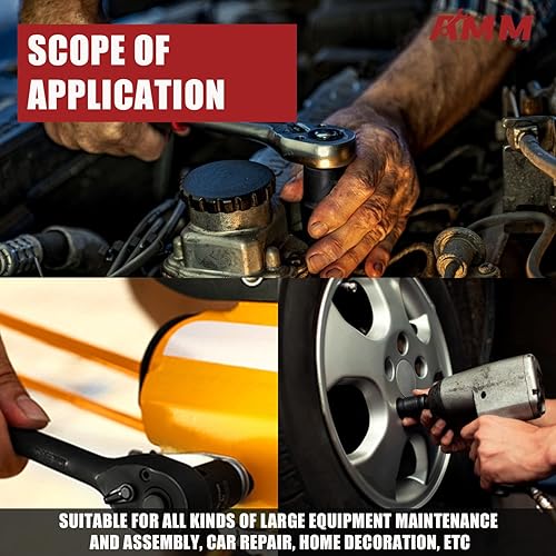 Miniatura 7 de AMM Juego maestro de llaves de impacto de 12 pulgada, 66 piezas, SAE y métrico de 516"-1-14", 8-24mm, juego de llaves poco profundoprofundo con