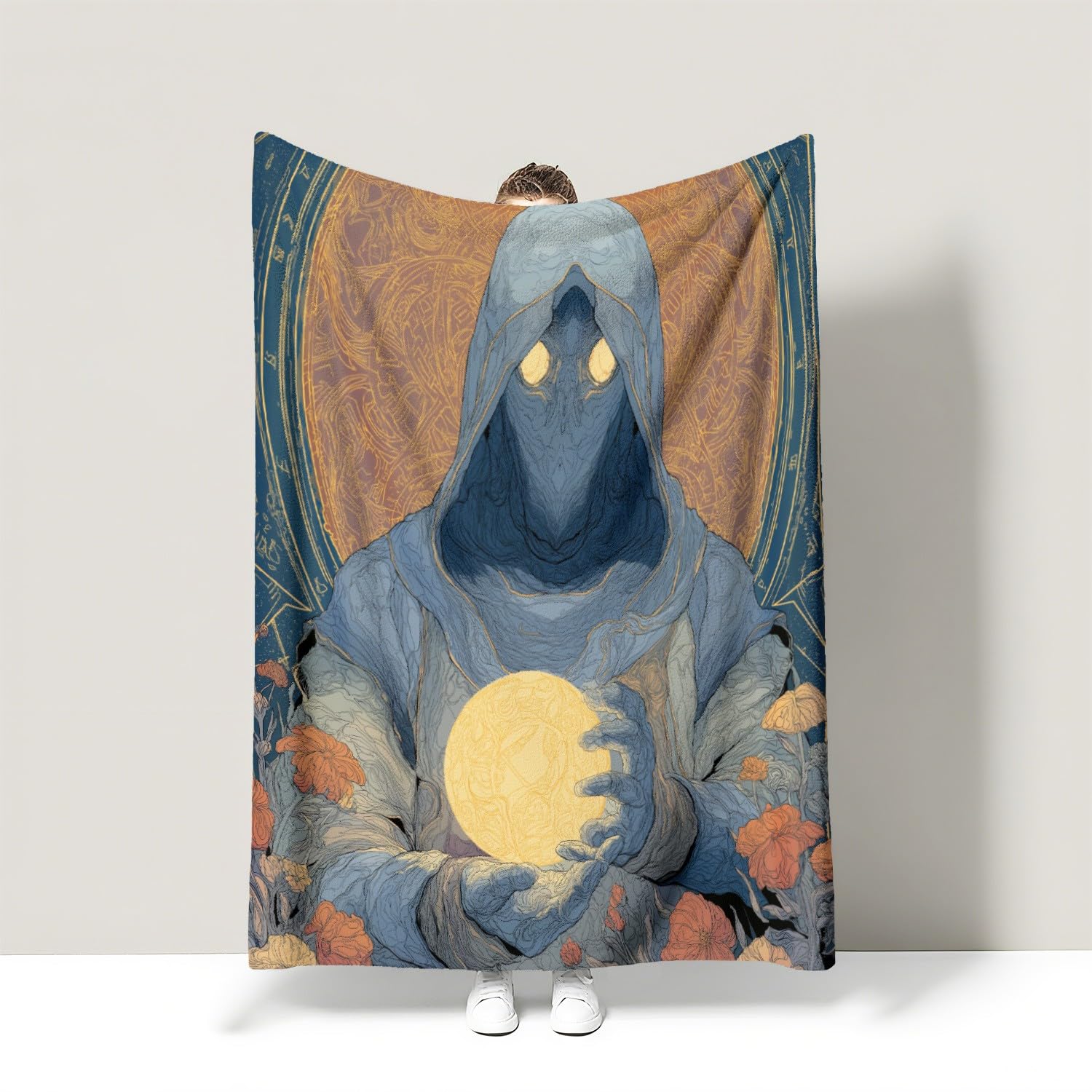 Couverture polaire 230x270 cm en flanelle bleu et jaune pour lit et canapé