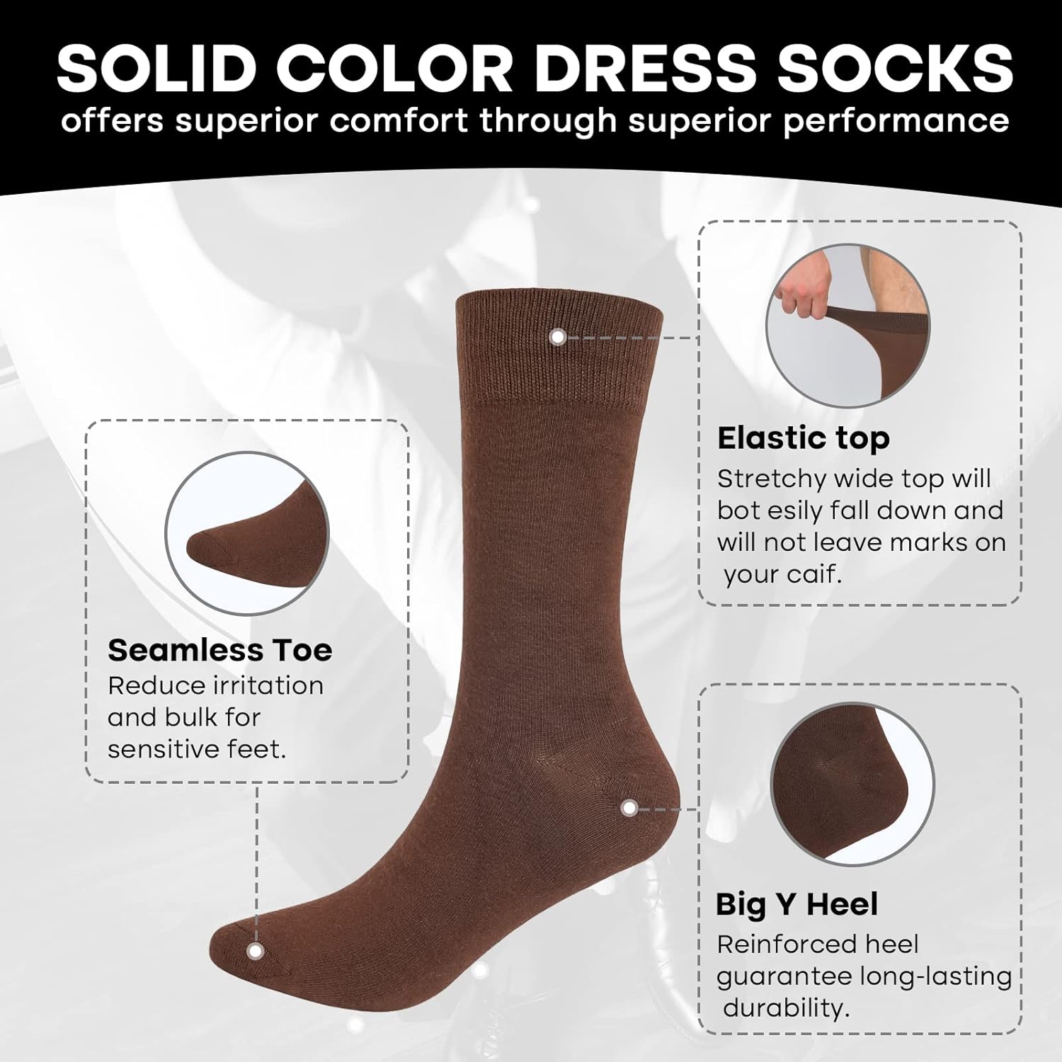 Men's Dress Socks 4 Pack Crew Business Casual Sock Moisture Wicking Super Soft - Image 6