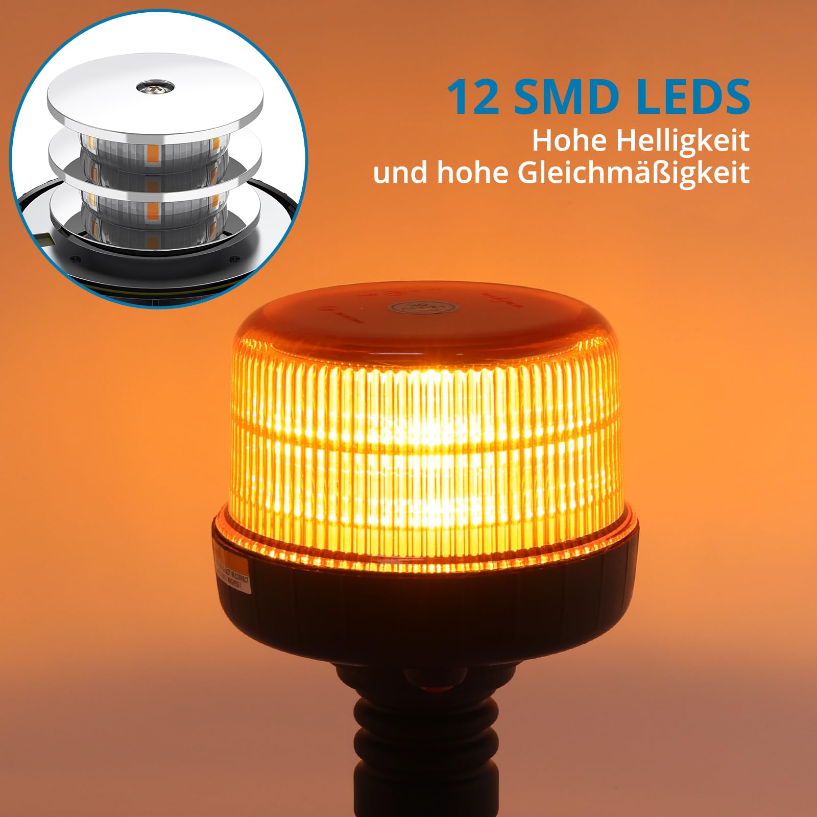 AUTOUTLET LED Rundumleuchte 12V-24V, Warnleuchte mit E9 Zulassung, 3 Blitzmodi Warnlicht IP56 Wasserdicht, Frontblitzer LED Stroboskop Rotating Flash Beacon für LKW Stapler Traktor - Schraubmontage