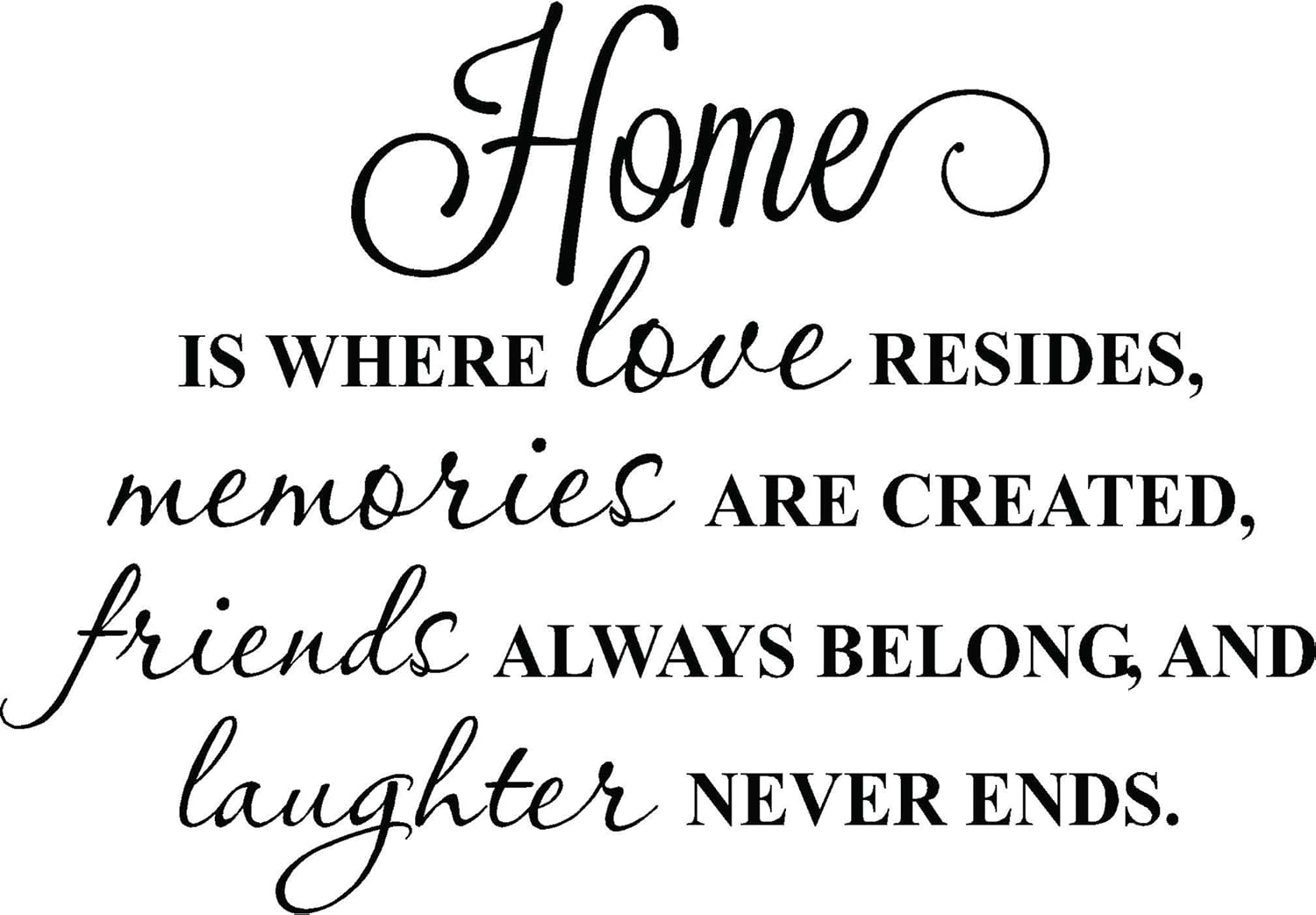 Home is Where Love Resides Memories are Created Friends Always Belong and Laughter Never Ends Cute Wall Art Decor Inspirational Vinyl Wall Quote Saying Lettering Stencil Art