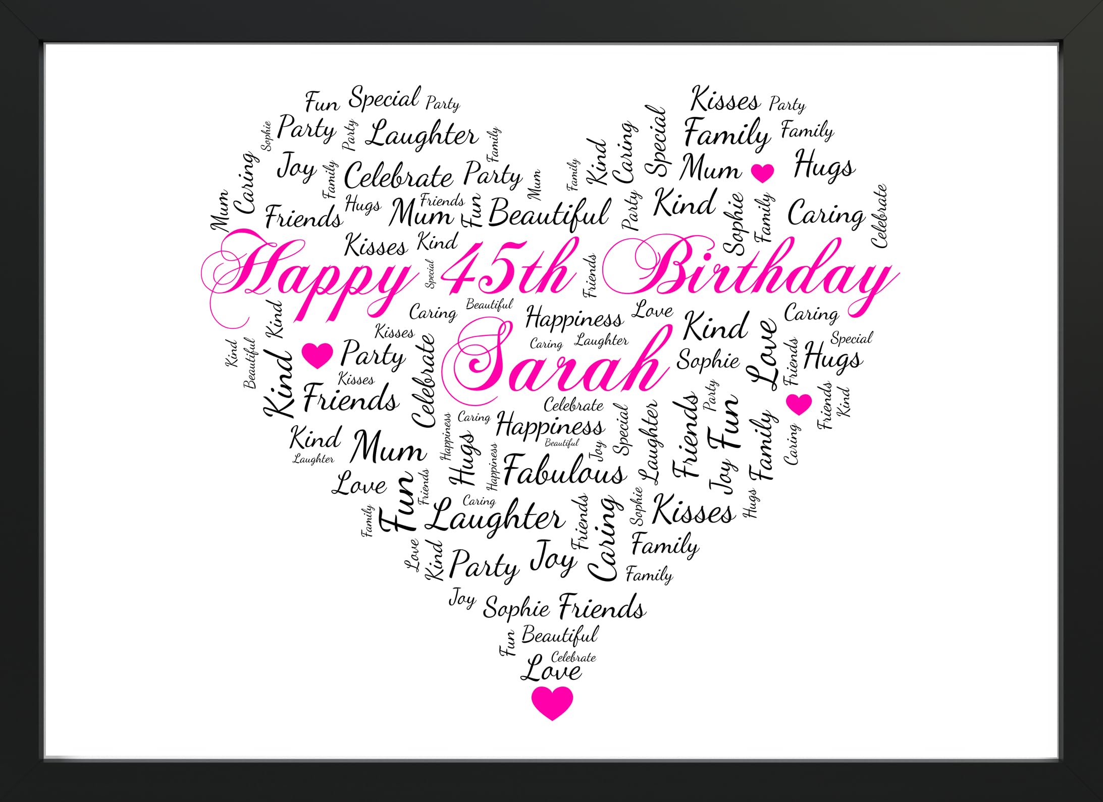 Personalised 45th Birthday Gifts for Women - Keepsake Word Art Heart Personalised Birthday Gift Print Any Age - Unique Presents - Gifts for 45 Year Old Women Mum Mother Daughter Her (45th Birthday)