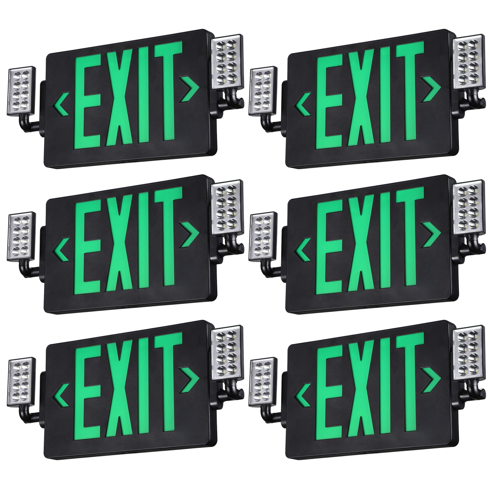 TORCHSTAR 6-Pack Green Letter LED Exit Sign with Lights UL&FCC Listed Black