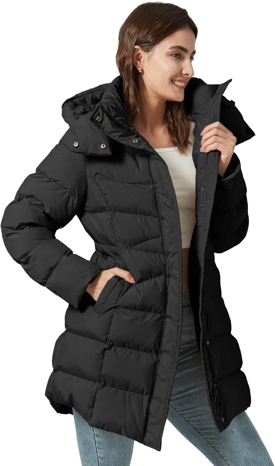 Women's Winter Warm Long Puffer Jacket Detachable Hood Quilted Thicken Coats - Image 3