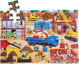 Bigjigs Toys, Construction Wooden Jigsaw Puzzle, Wooden Toys, 48 Piece Floor Puzzle, Jigsaw Puzzles for Kids, Toddler Toys, Toddler Puzzles