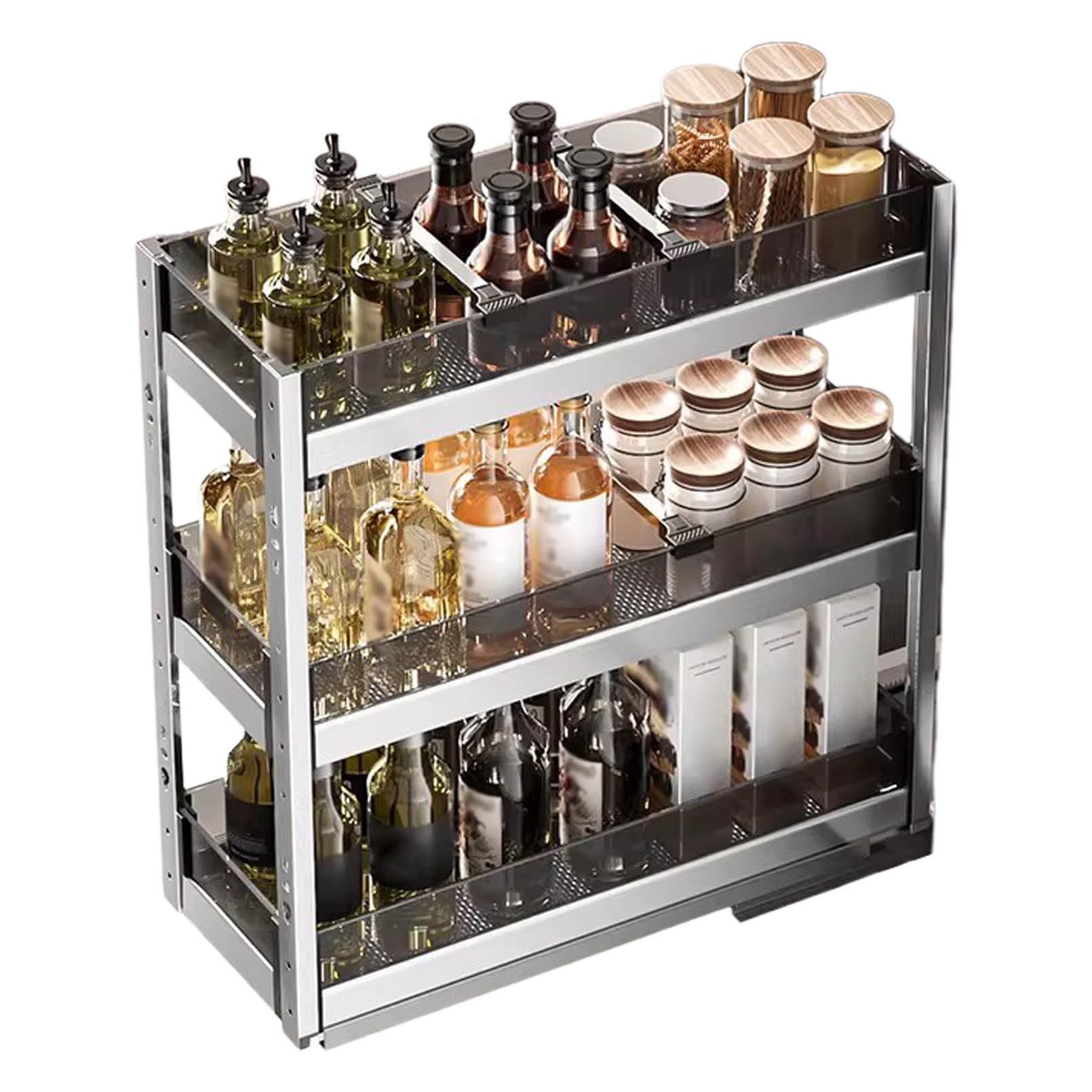 Rangement de cuisine coulissant 3 niveaux 350mm pour organisation de meuble bas
