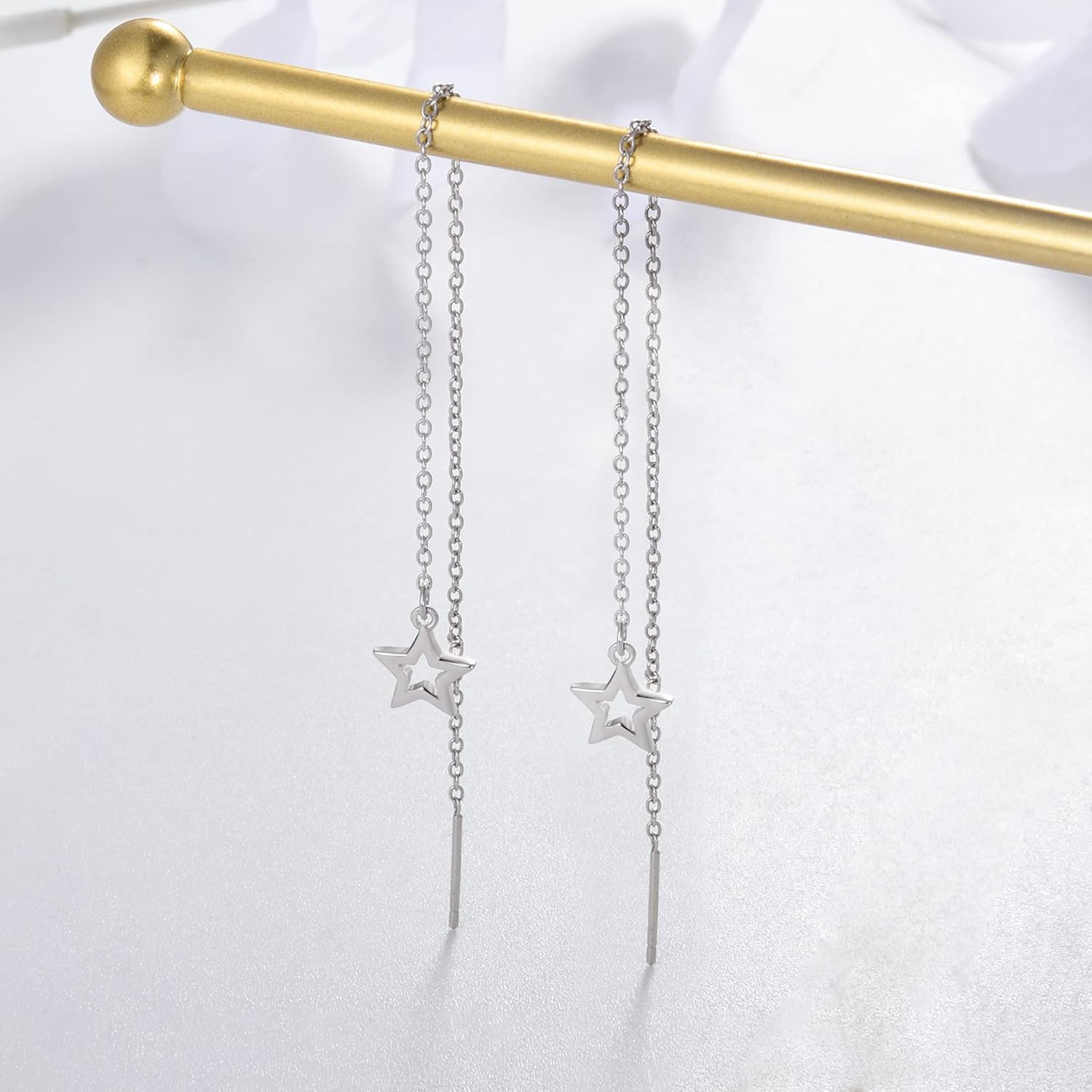 2 Pairs S925 Sterling Silver Chain Threader Earrings For Women Bar Wrap Threader Dangle Drop Earrings Lightweight Minimalist Hypoallergenic Earrings Anniversary Jewelry - Image 5