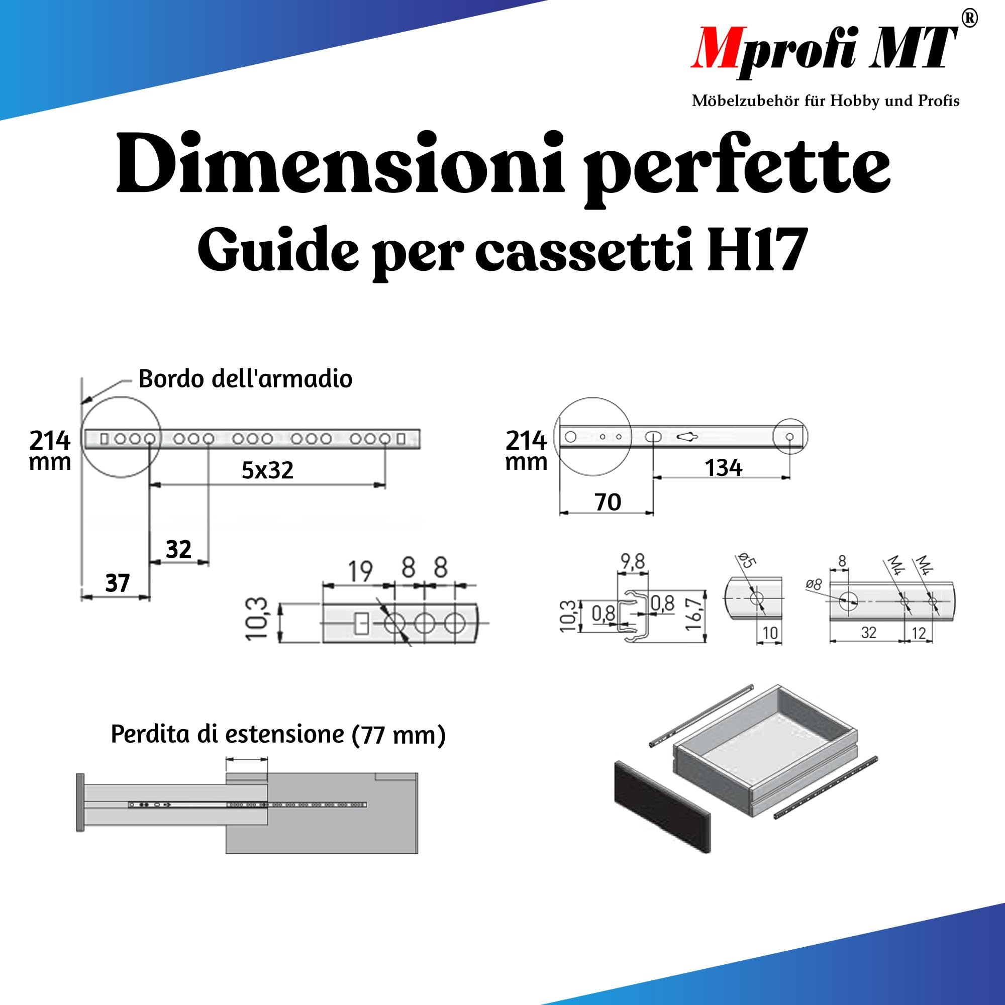 Guide Per Cassetti Mprofi MT - 2 Pezzi Scorrevoli A Sfere, Estrazione Parziale, Carico Fino A 15kg - Foto 9