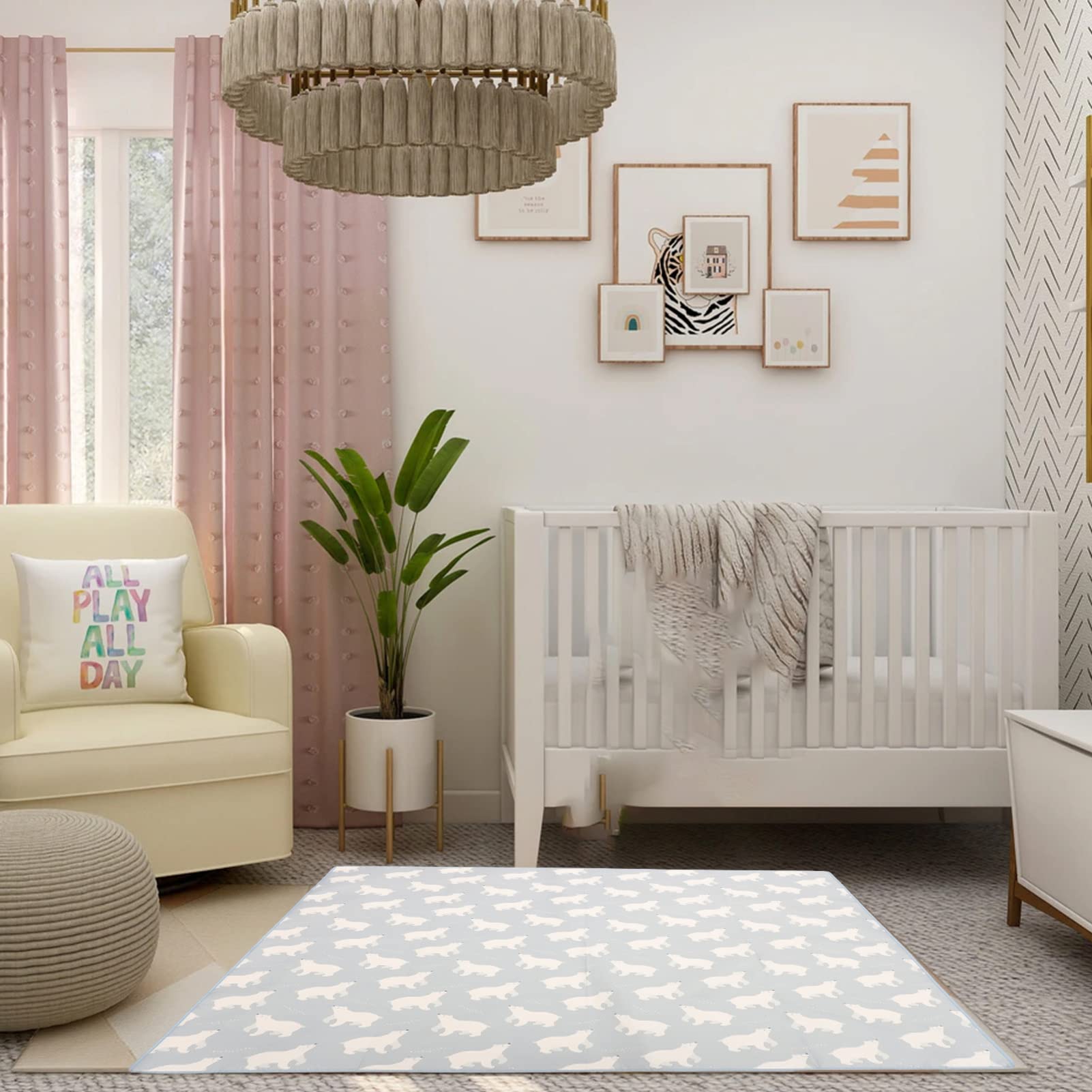Tapis de Chaise Haute Antidérapant pour Bébé, Polyester Lavable