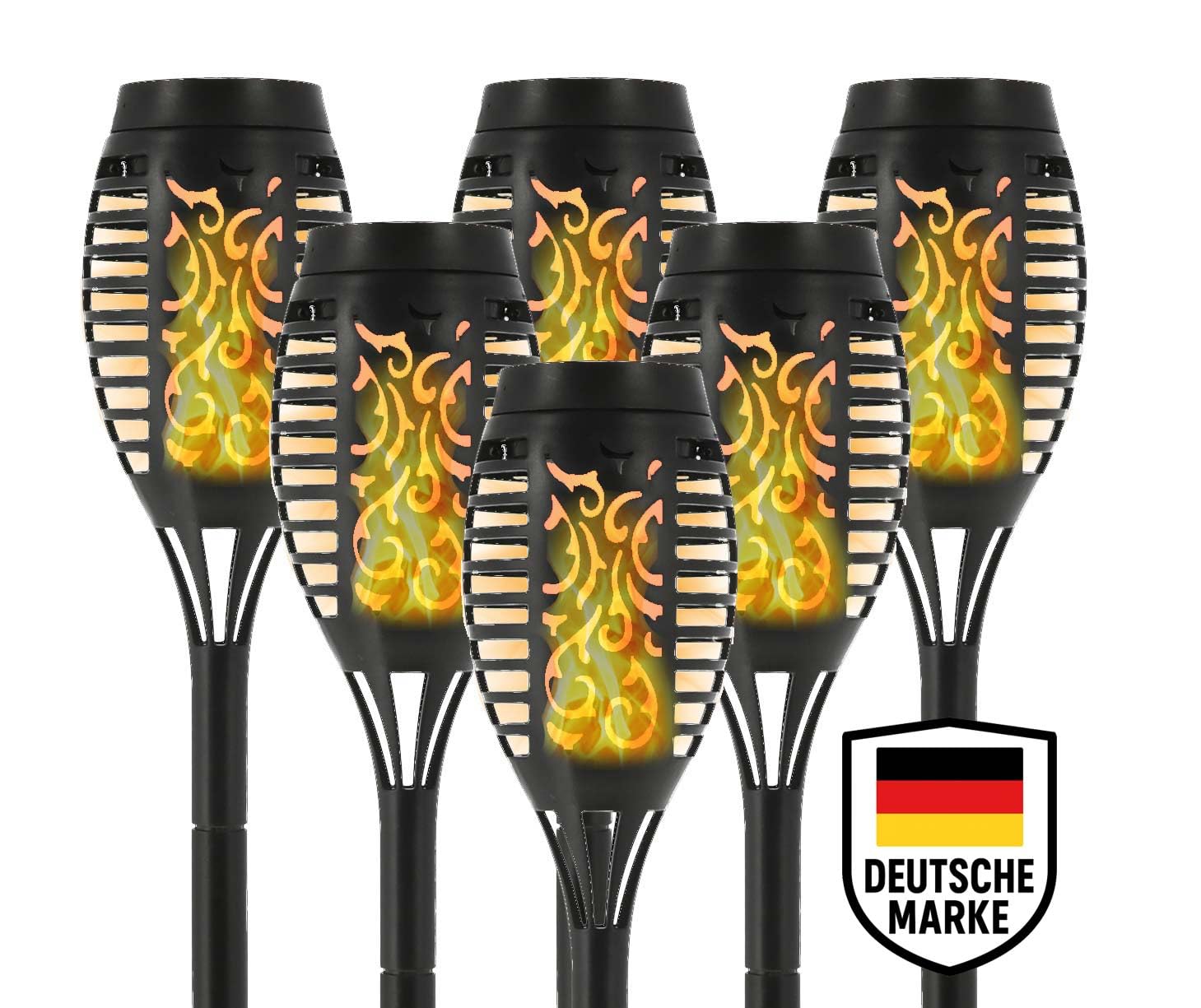 mucHome Solarlampe für Außen Gartenfackel mit realistischem Flammeneffekt 51cm Wasserdicht Solarleuchte Solar für Garten Balkon Deko Beleuchtung (6 Stück)