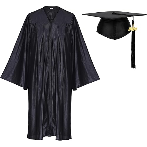 Newrara Adult Shiny Graduation Cap and Gown Tassel Set for High School & Bachelor