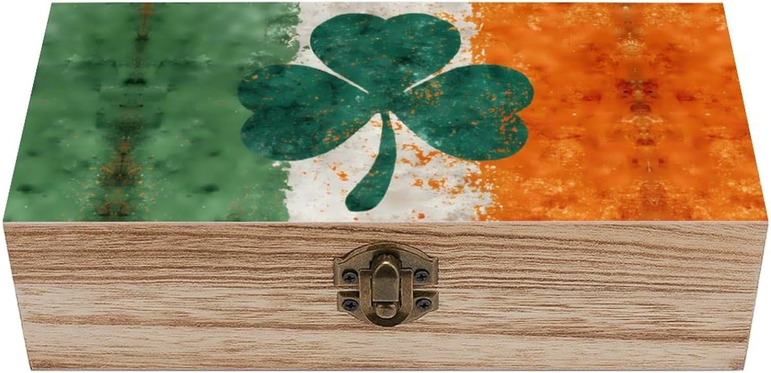 Irish Shamrock Flag Funny Storage Boxes with Lid Wood Home Organizer