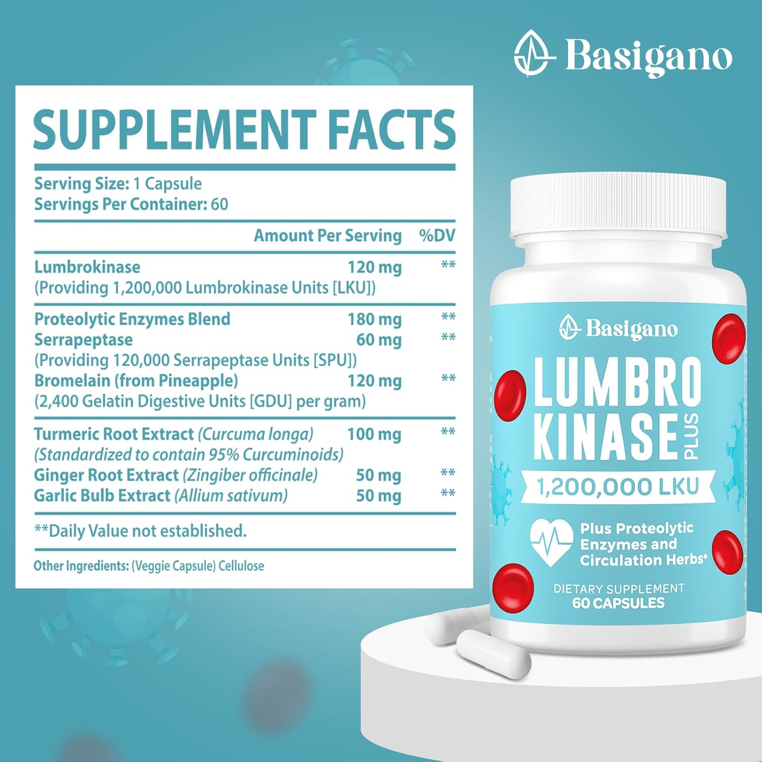 Lumbrokinase Supplement, 1.2 Million LKU - 120mg Capsules, Potent Nattokinase Alternative with Proteolytic Enzymes and Herbal Blend - Image 2