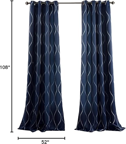 Miniatura 11 de Lush Decor Par de paneles de cortinas para ventana con filtro de luz remolinos, 108 pulgadas de largo x 52 pulgadas de ancho, azul marino