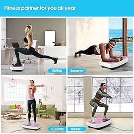 SoftGym Vibration Plate Exercise Machine for Lymphatic Drainage,Power Vibrate Stand Shake Board 450 Lbs Capacity Whole Body Workout Waver with Resistance Bands Weight Loss Gifts for Women Men-Pink