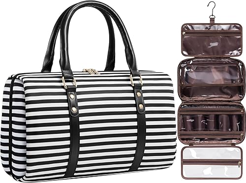 LOVEVOOK Neceser de viaje para maquillaje, bolsa de cosméticos, organizador de viaje, juego de cepillos, 1 raya negra