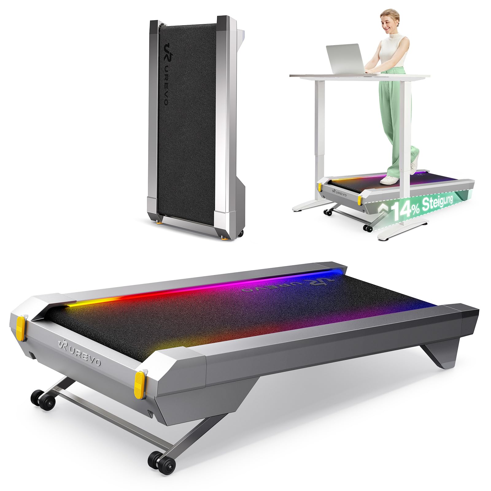 UREVO CyberPad Smart Walking Pad Laufband mit 14% automatischer Steigung | Schlankes Untertisch-Laufband für das Training im Büro, leiser bürstenloser Motor, großzügige Lauffläche, KI-gestützte App