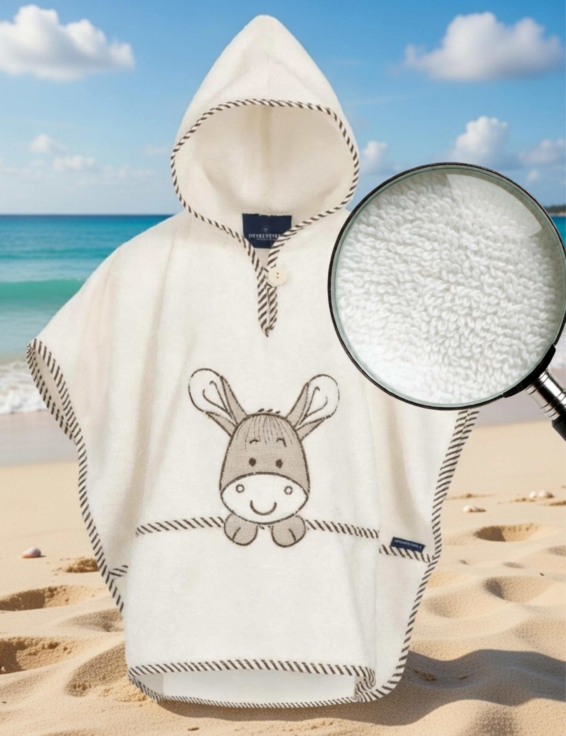 Morgenstern Badeponcho Kinder 1–3 Jahre mit Kapuze – 100% Baumwolle OEKO TEX® Handtuchponcho Kleinkind – Weicher Strandponcho mit Motiv, Farbe: beige