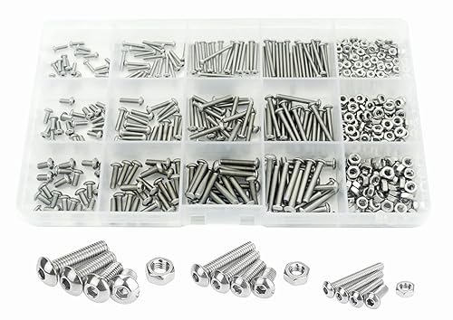 Elantek Kit surtido de 480 piezas métricas M2 M2.5 M3 304 de acero inoxidable con cabeza de botón hexagonal, tornillos y tuercas