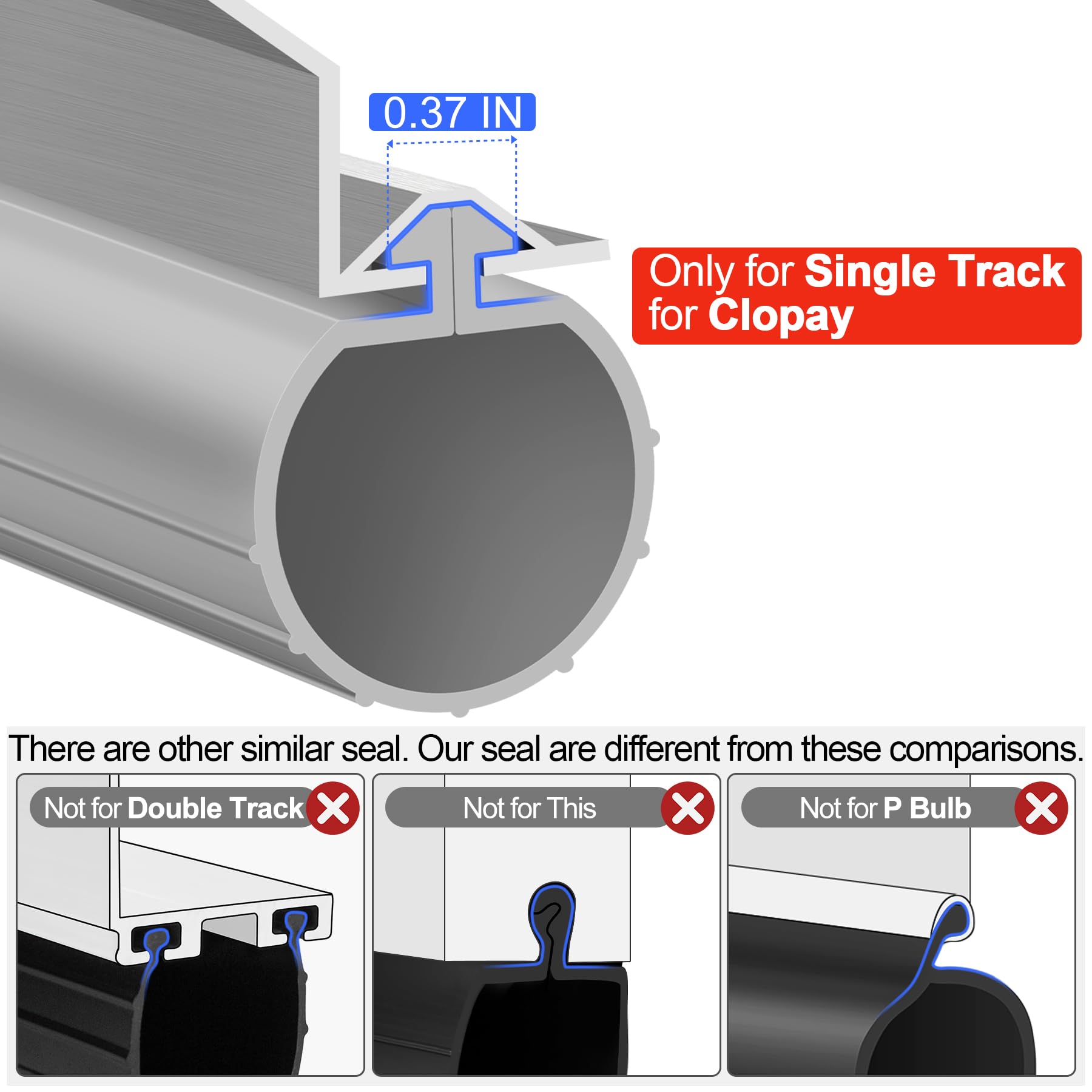 ToLanbbt Joint d'étanchéité de bas de porte de garage de 5,2 m pour Clopay, en caoutchouc EPDM pour porte de garage simple, bloque les vents froids/chauds, noir
