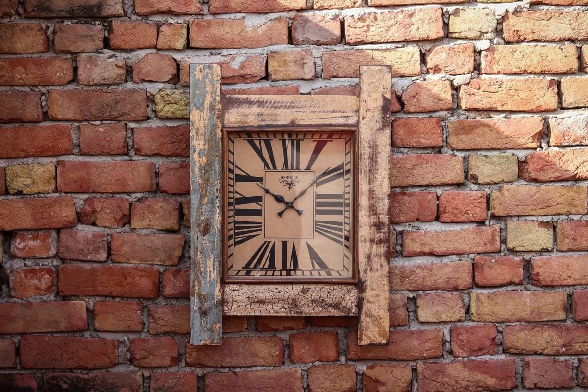 De Kulture Large Rectangular Reclaimed Wood Wall Clock - Limited Edition, Rustic Industrial Vintage Home Decor, Unique Collectible Timepiece for Living Room, Dining Room, or Office (43x8x61 cm)