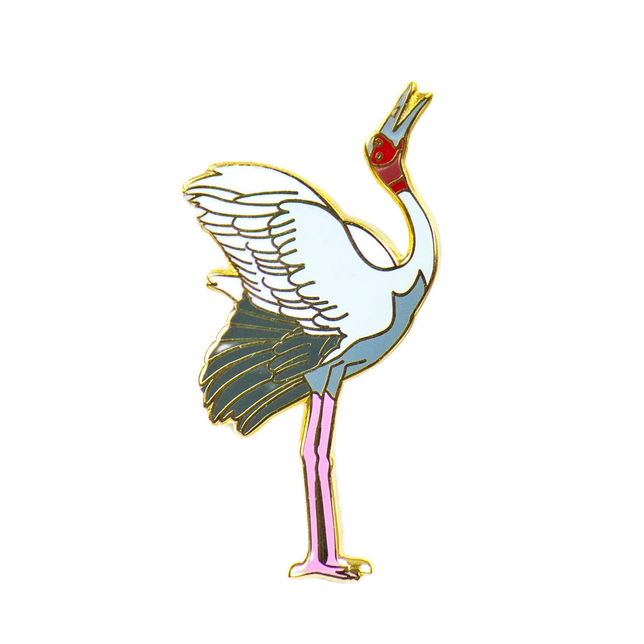 Lapel Pin Sarus Crane, White & Gold Finish Brass, Wildlife Theme, Men's Enamel Pin for Hats and Coats | Women's Brooches & Pins by PashooPakshee-image-37