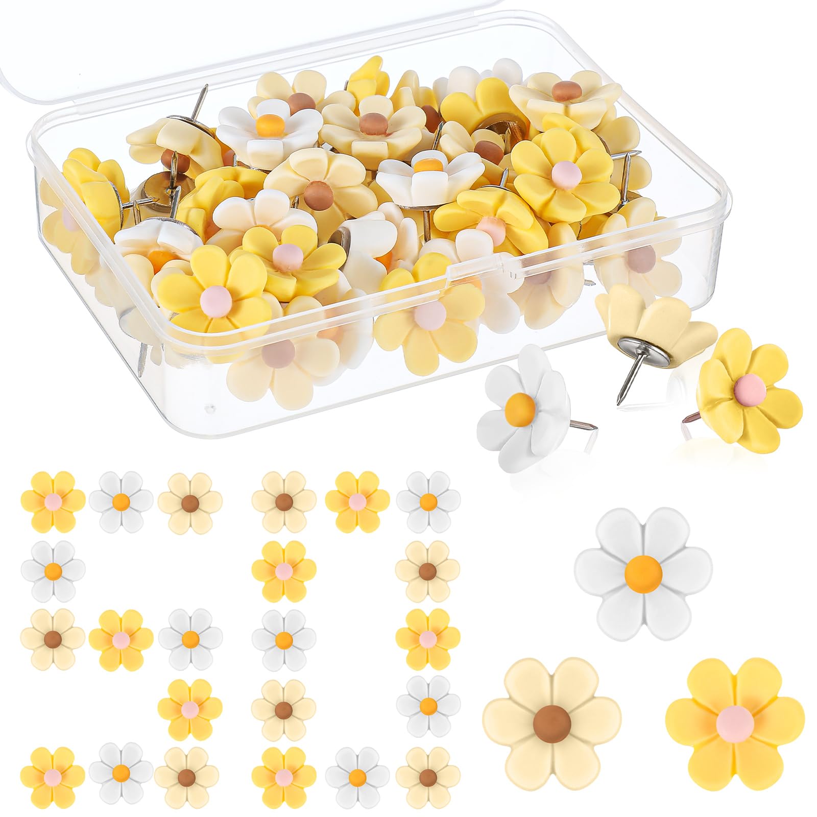 Flower Push Pins - Pink & White Floral -17 Flower Push Pins - Pink & White Floral -17