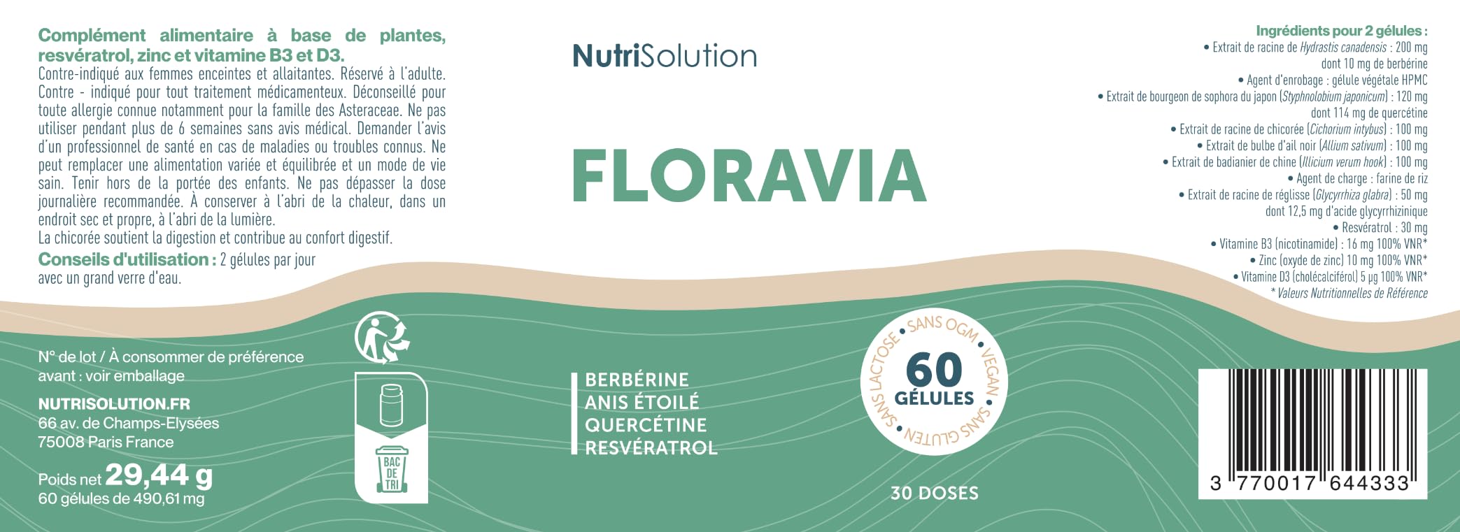 Aide Digestive Floravia par Nutrisolution - Améliore le Confort Intestinal, Soutient l'Absorption des Nutriments, Probiotiques, à base de Plantes, Fabriqué en France