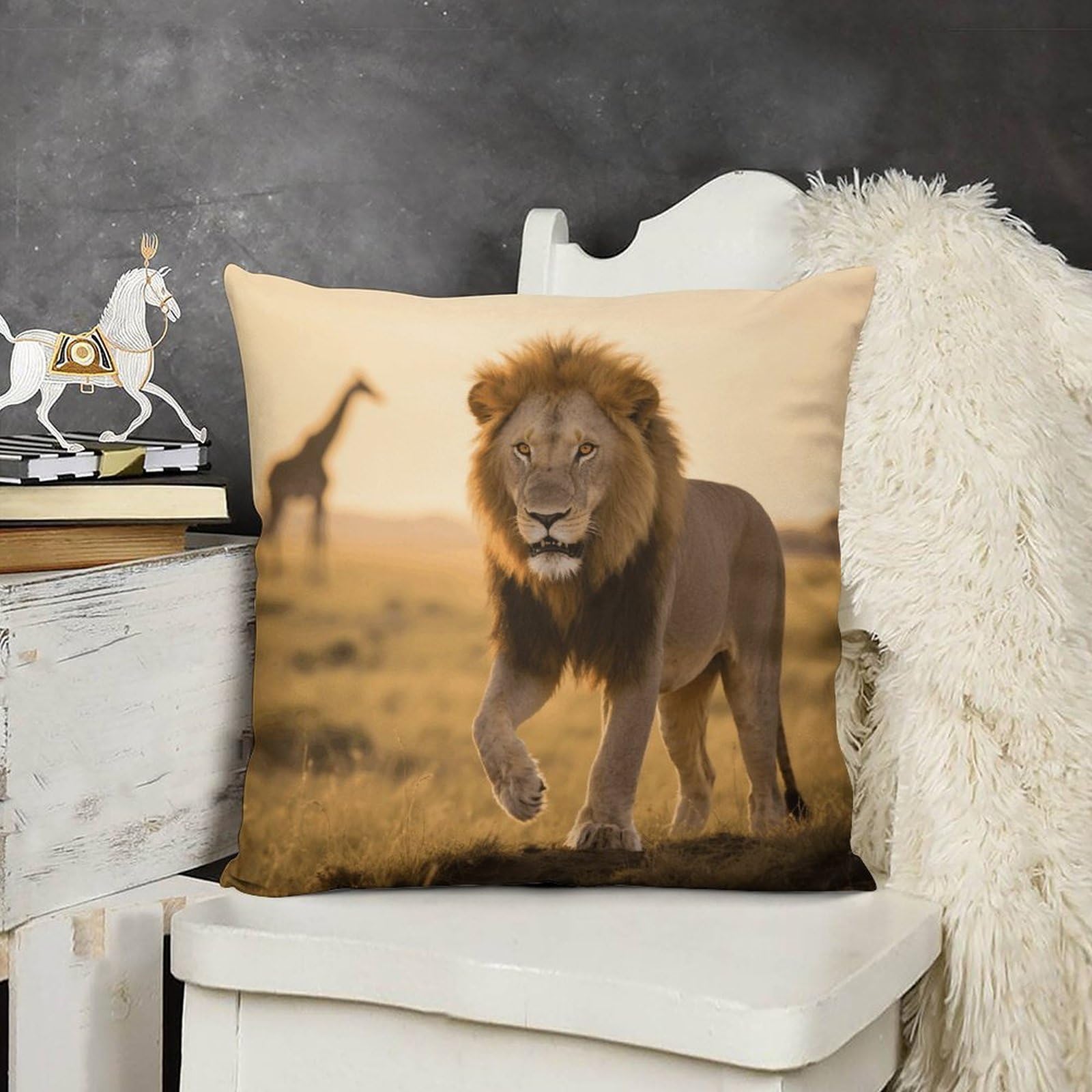 FodPand Boho Farmhouse Grassland Lion Pillow Covers with Hidden Zipper 24x24 Soft Plush Cushion Cover Decorative Throw Pillow Cases for Couch Bed Sofa Living Room Indoor Outdoor Home Decor