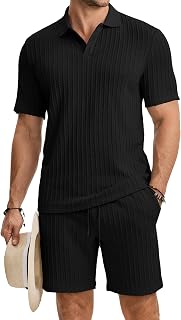 JMIERR Herren Jogginganzug Set Sommer 2 Teiliges Poloshirts Kurzarm Einfarbig Strick mit Kurze Hose ...