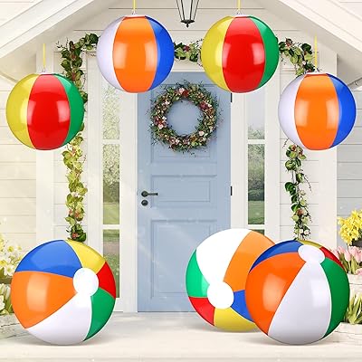 Maitys 12 Pieces of Beach Ball Decoration Rainbow Beach Ball with Hanging Rope and Hooks Inflatable Pool Ball Blow up Sport Ball Toy for Summer Water Games Hawaiian Party Ornament