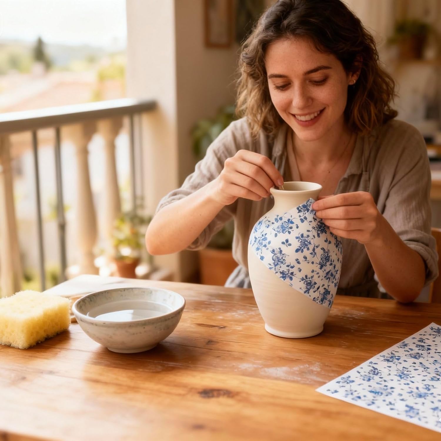 Raelium 2Pcs Flowers Ceramic Decals,Porcelain Underglaze Transfer Paper, for Clay Ceramic Porcelain Under Glaze Transfers,for Handmade Pottery Enamel Decals,14 * 19inch (Provence Sky Blue 2pcs)